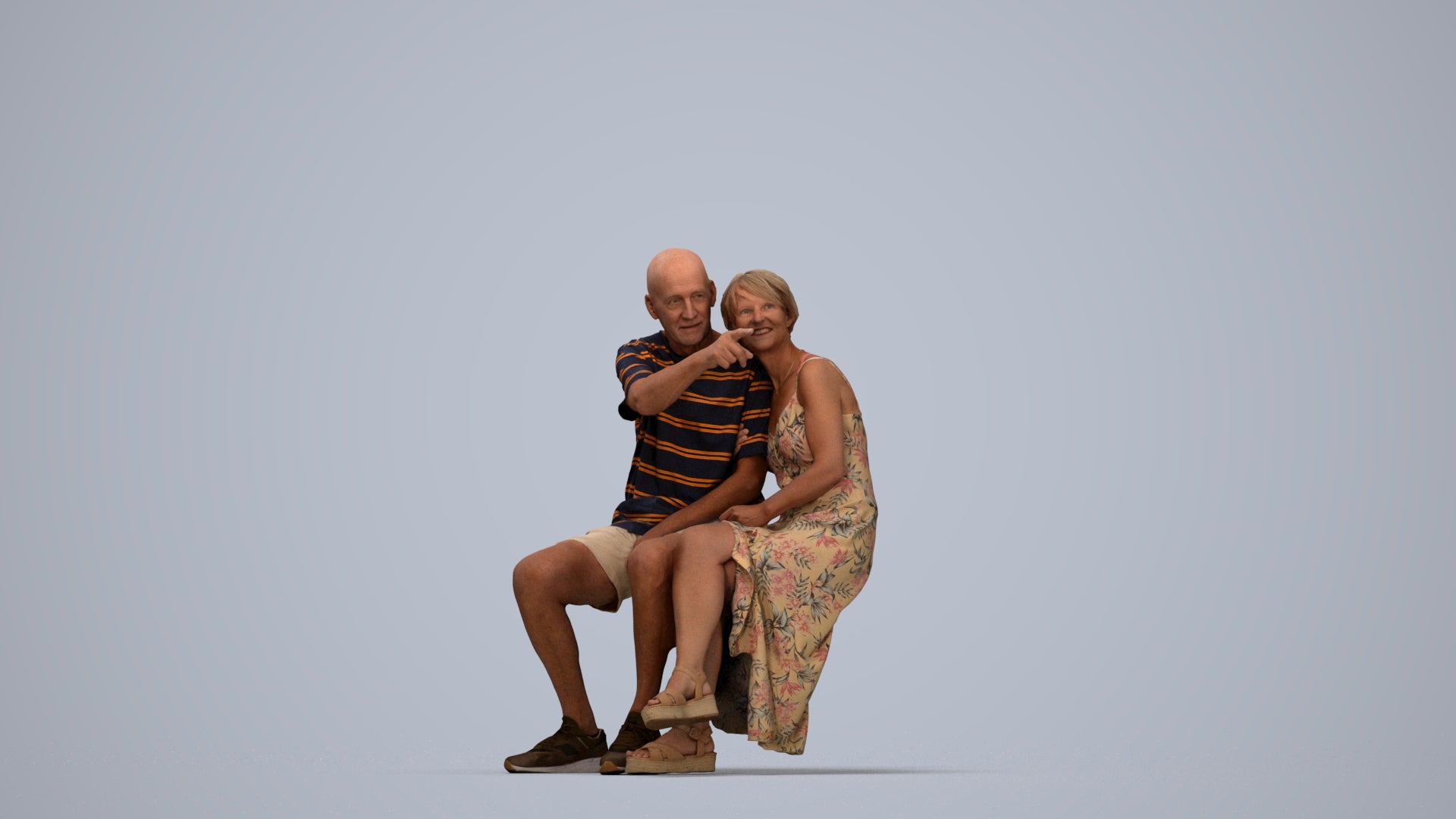 photogrammetry 3D senior woman couple, realistic human model archviz FBX, top-down view render