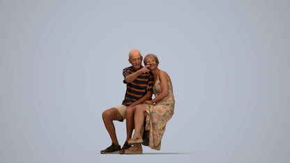 photogrammetry 3D senior woman couple, realistic human model archviz FBX, top-down view render