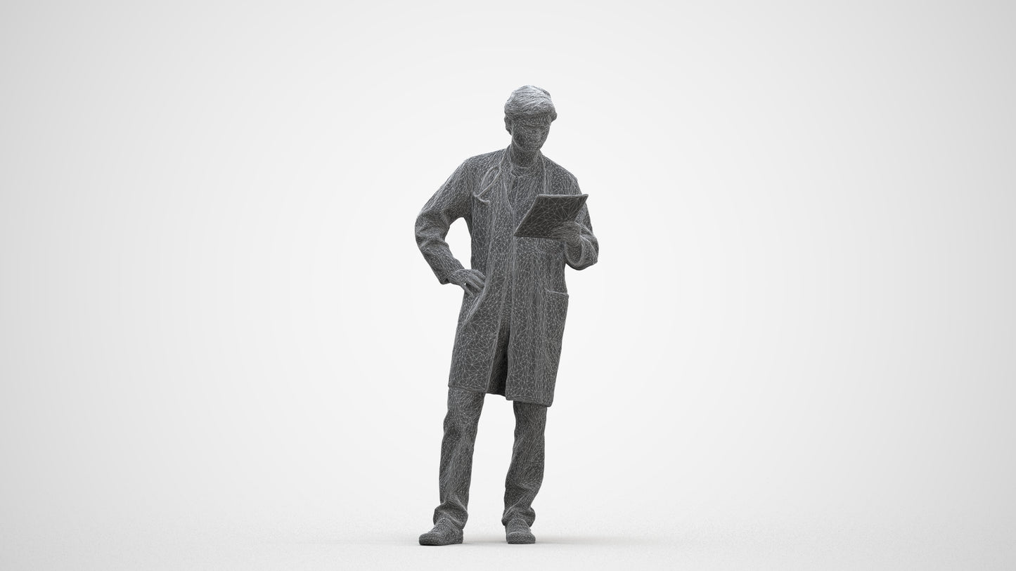 photogrammetry 3D man standing, realistic human model archviz FBX, three-quarter front view render