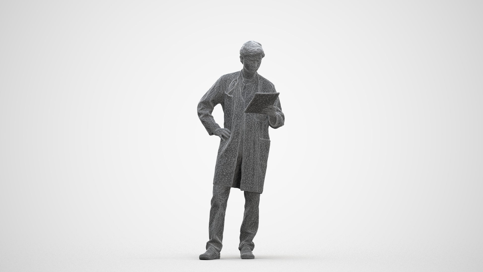 photogrammetry 3D man standing, realistic human model archviz FBX, three-quarter front view render