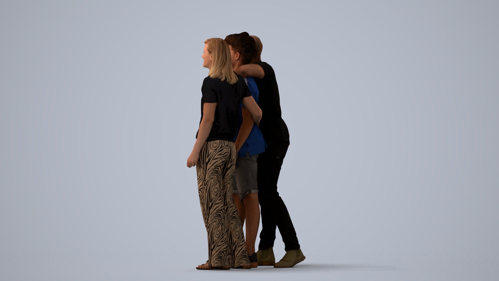 3D human model girl casual kids, photogrammetry scanned person for archviz, three-quarter view render