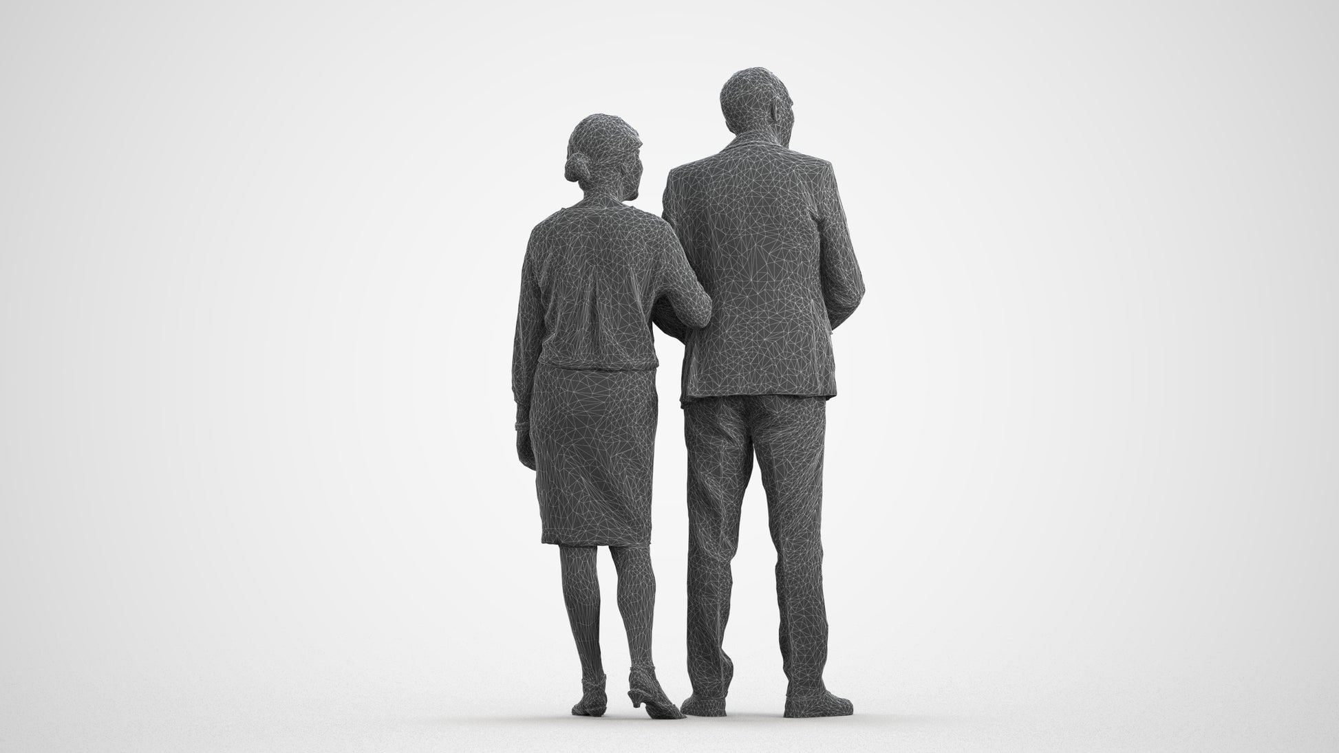 realistic 3D human senior woman business kids, archviz people FBX OBJ for Blender, wireframe front view