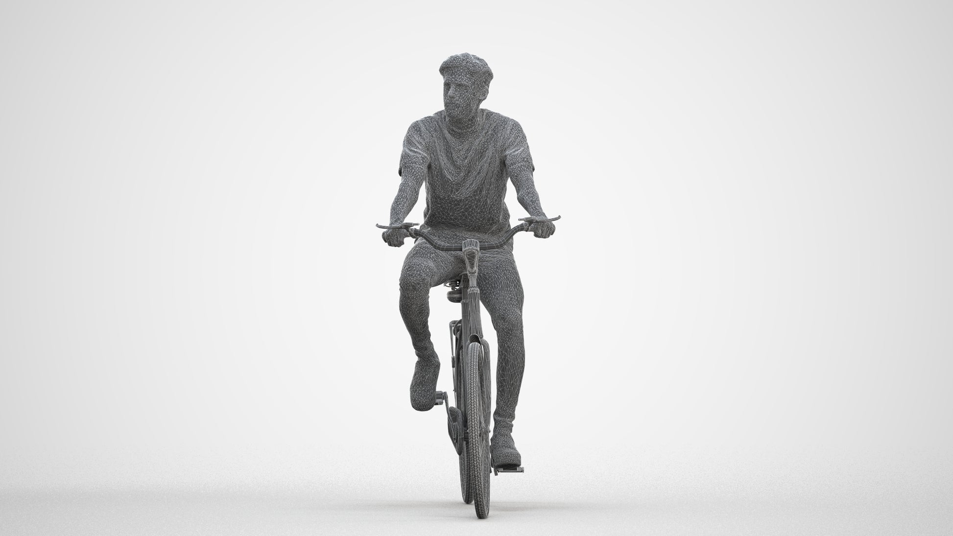 realistic 3D people man casual cycling, render-ready for V-Ray and Corona, FBX OBJ, three-quarter front view render