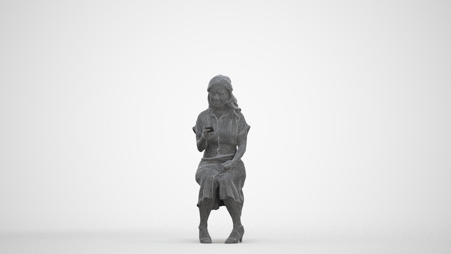 realistic 3D people woman casual sitting, render-ready for V-Ray and Corona, FBX OBJ, three-quarter front view render