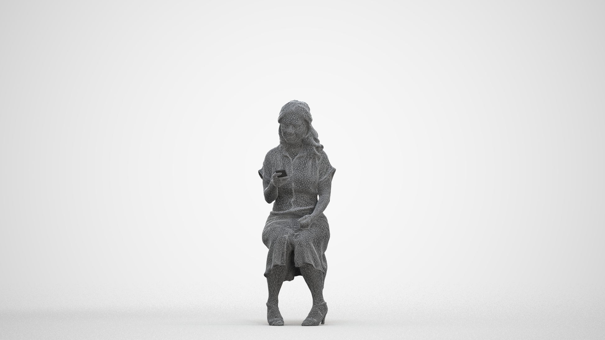realistic 3D people woman casual sitting, render-ready for V-Ray and Corona, FBX OBJ, three-quarter front view render