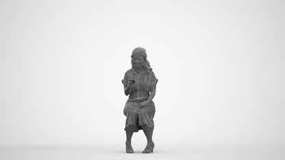 realistic 3D people woman casual sitting, render-ready for V-Ray and Corona, FBX OBJ, three-quarter front view render