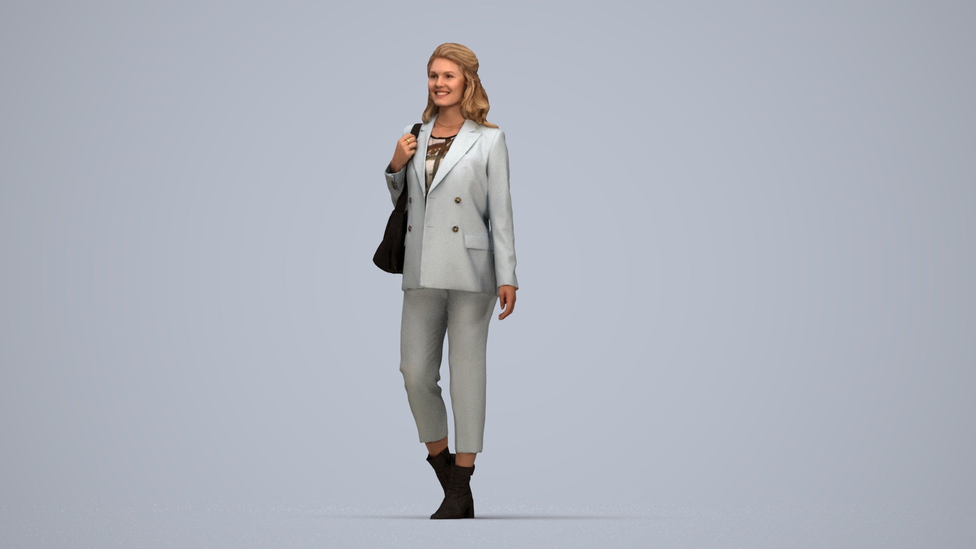 3D people model woman business walking, scanned human for 3ds Max rendering, top-down view render