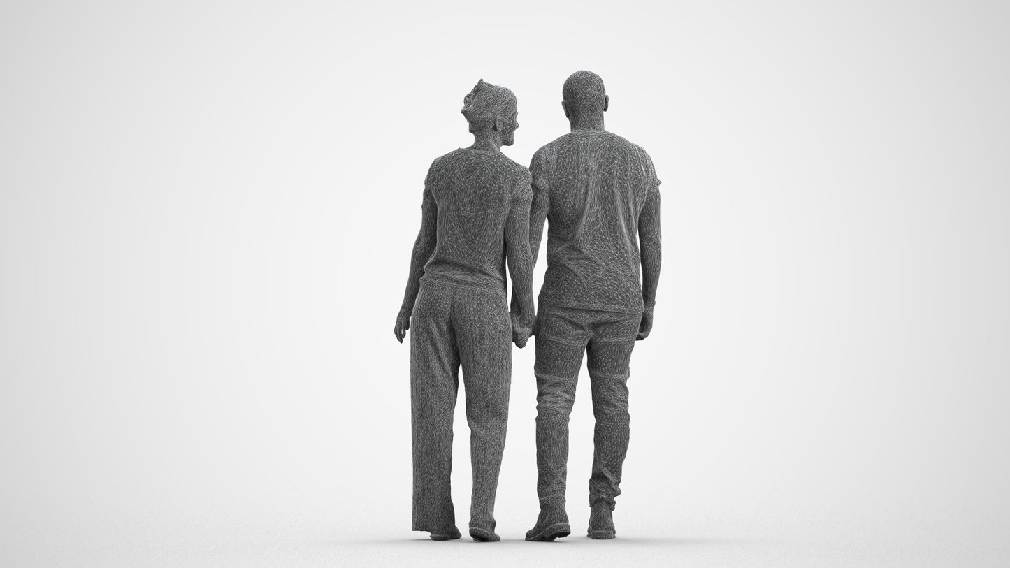 3D people model woman casual couple, scanned human for 3ds Max rendering, wireframe front view