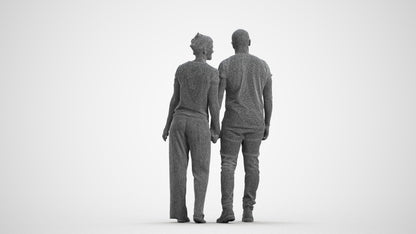 3D people model woman casual couple, scanned human for 3ds Max rendering, wireframe front view