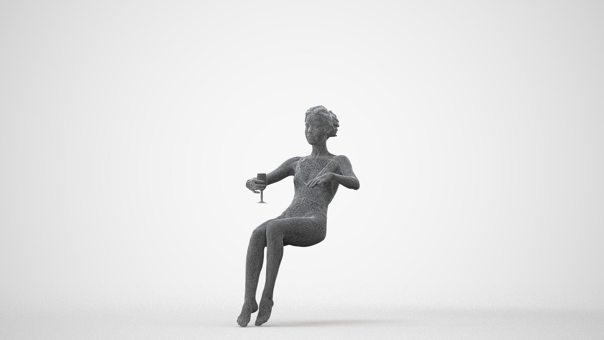 3D human model woman pool, photogrammetry scanned person for archviz, square thumbnail