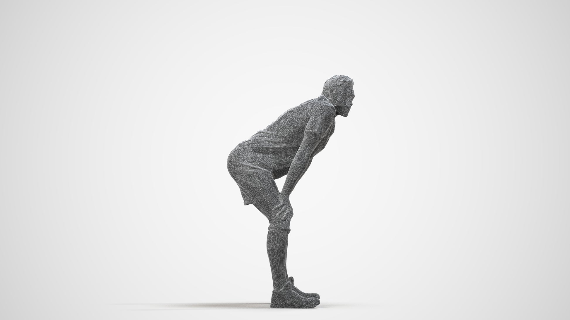 realistic 3D man sport, scanned archviz people for Blender and 3ds Max, wireframe side view