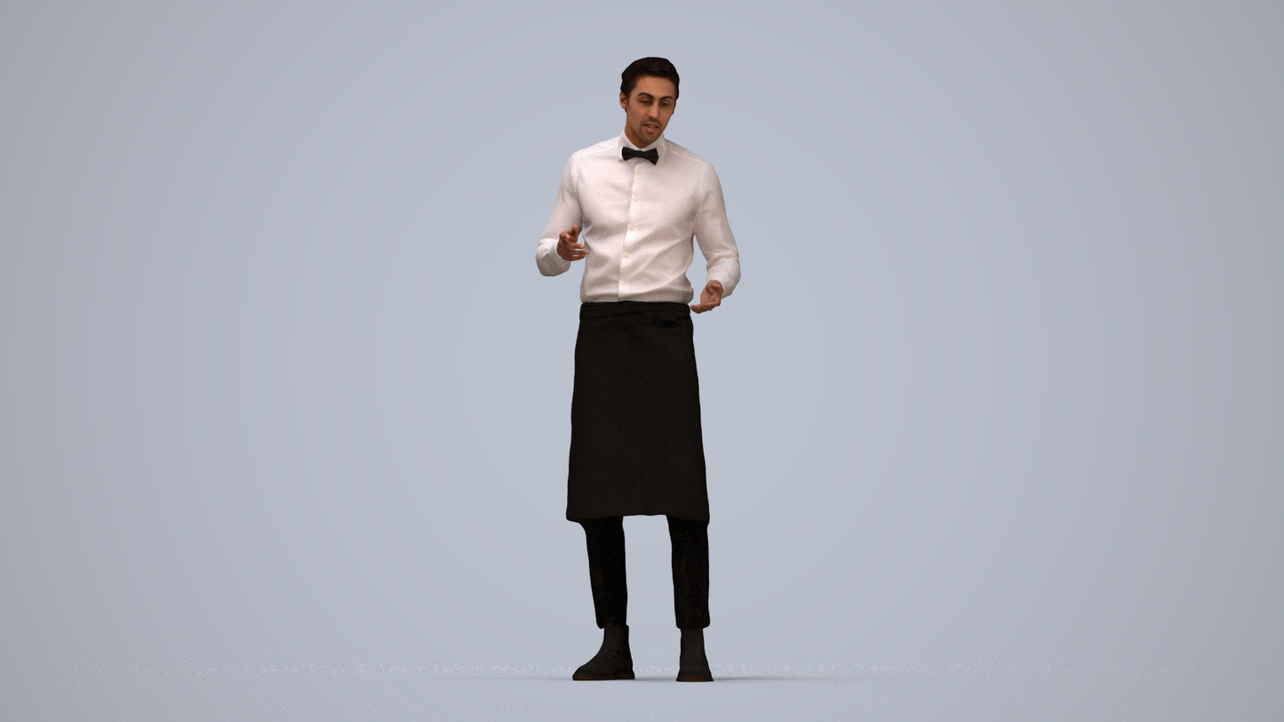 photogrammetry 3D man hospitality, realistic human model archviz FBX, top-down view render