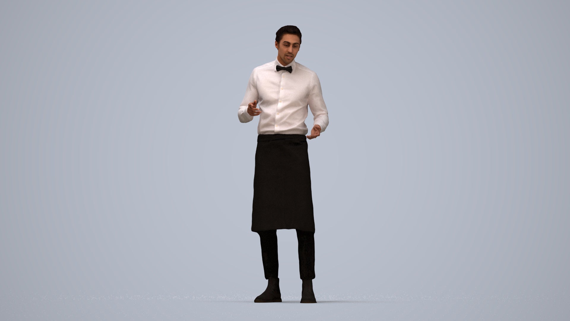 photogrammetry 3D man hospitality, realistic human model archviz FBX, top-down view render