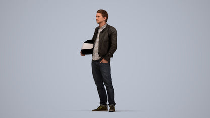 3D human model man casual standing, photogrammetry scanned person for archviz, top-down view render