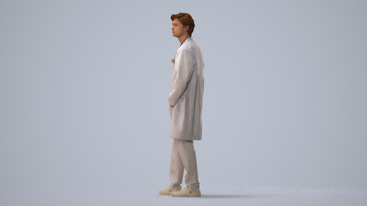 scanned 3D man standing, photogrammetry people for Enscape and V-Ray, three-quarter view render