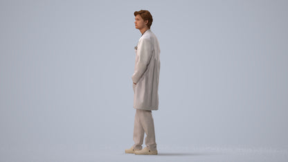 scanned 3D man standing, photogrammetry people for Enscape and V-Ray, three-quarter view render