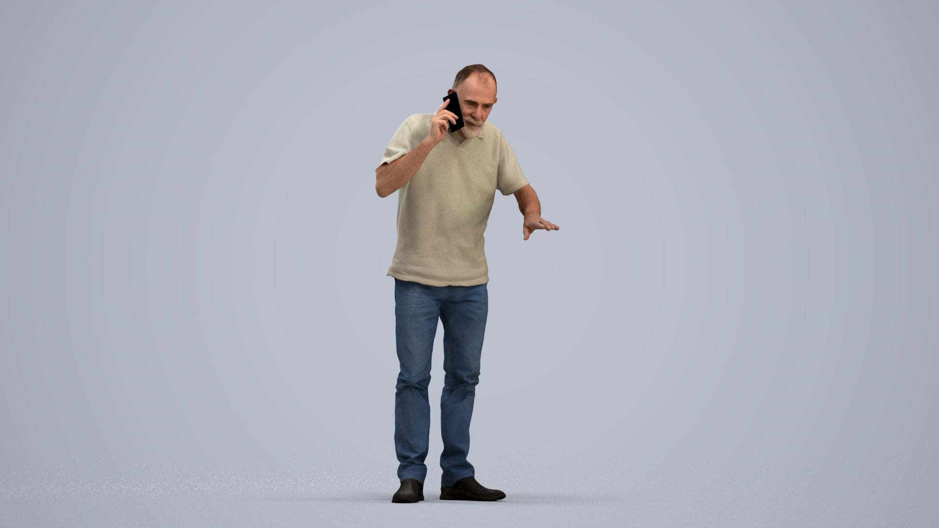 realistic 3D people senior man casual standing, render-ready for V-Ray and Corona, FBX OBJ, standing pose render