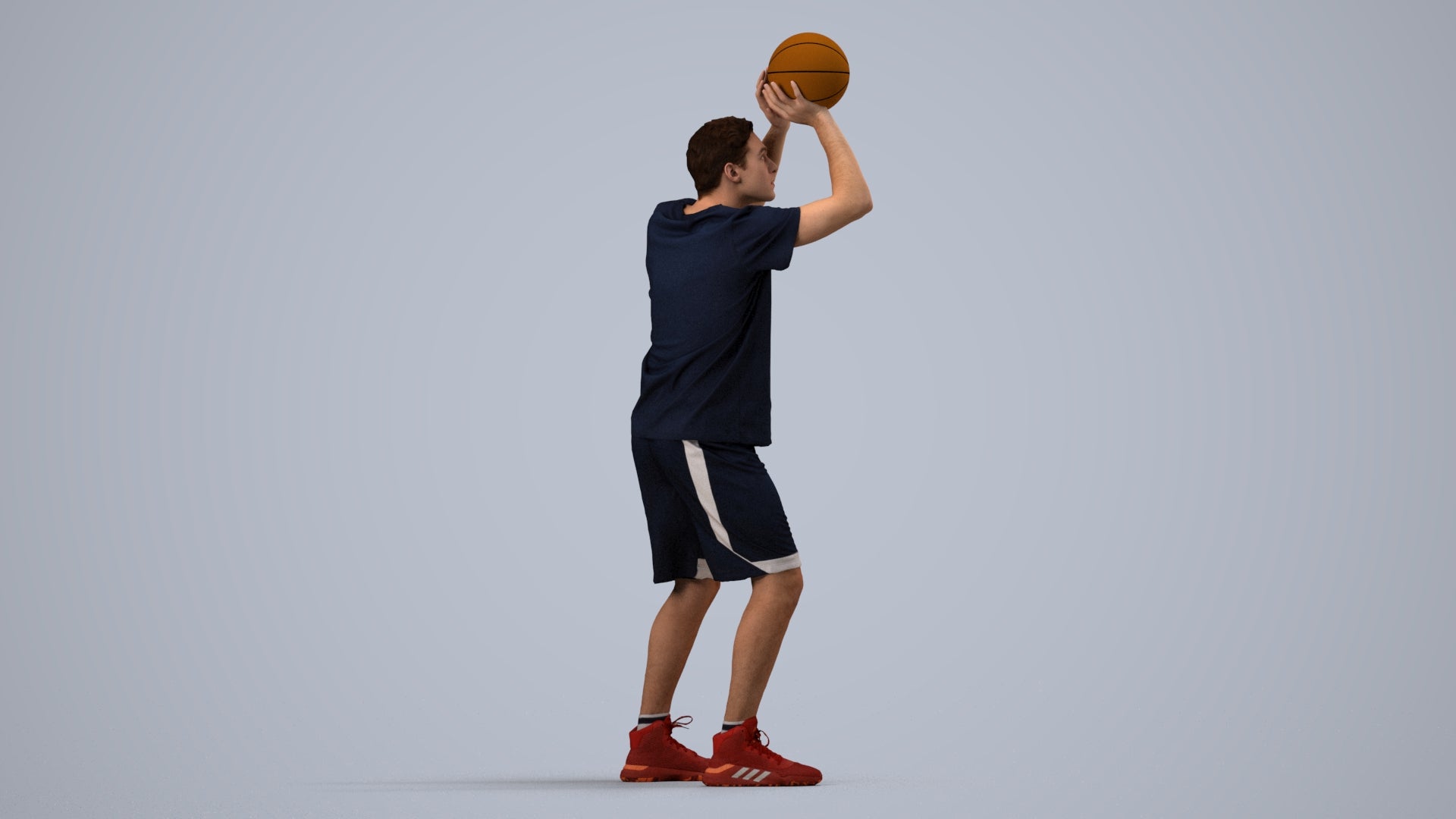 3D people model man sport, scanned human for 3ds Max rendering, side view render