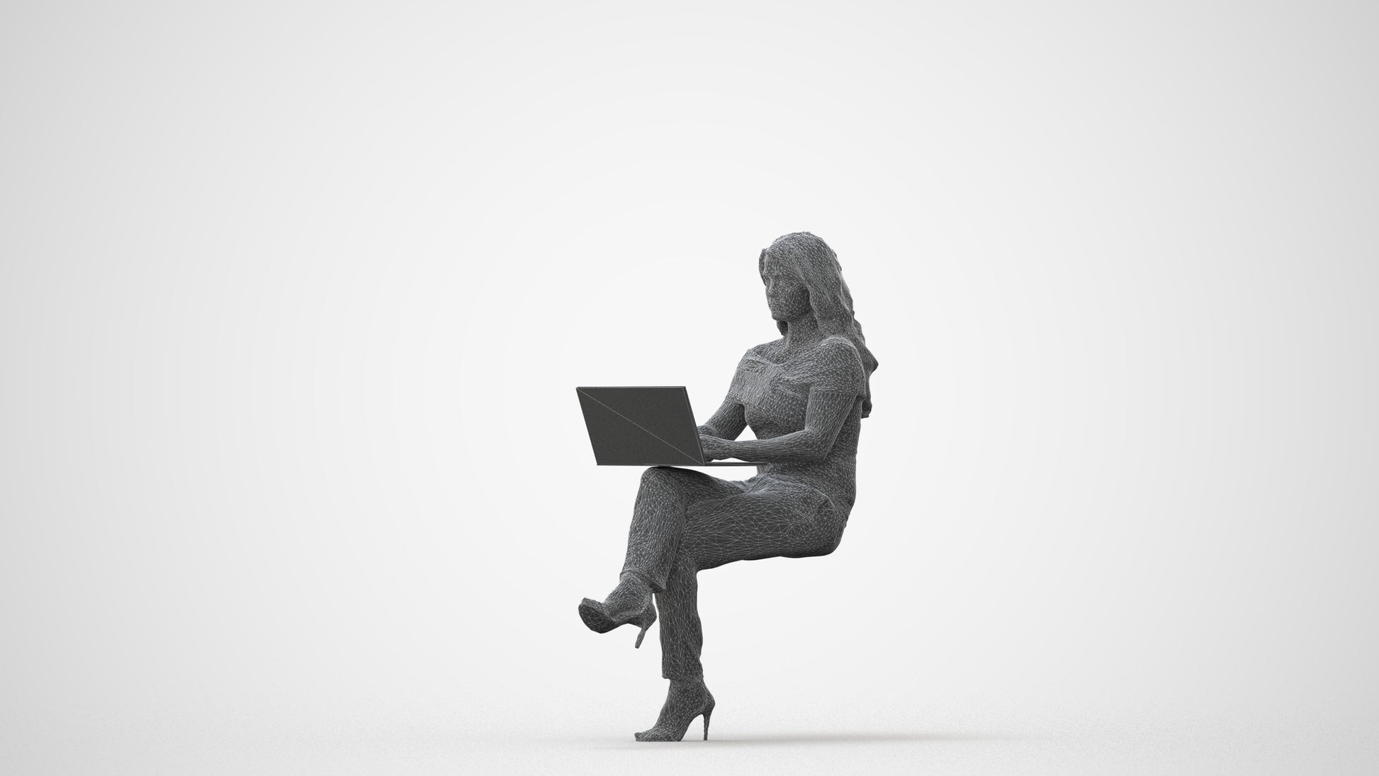 realistic 3D human woman business sitting, archviz people FBX OBJ for Blender, square thumbnail