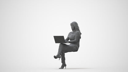 realistic 3D human woman business sitting, archviz people FBX OBJ for Blender, square thumbnail
