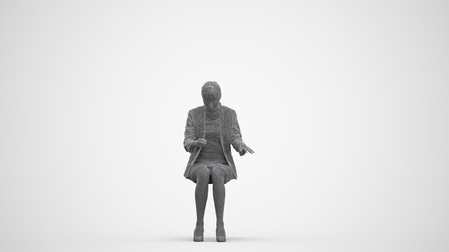 3D human model woman business, photogrammetry scanned person for archviz, three-quarter front view render