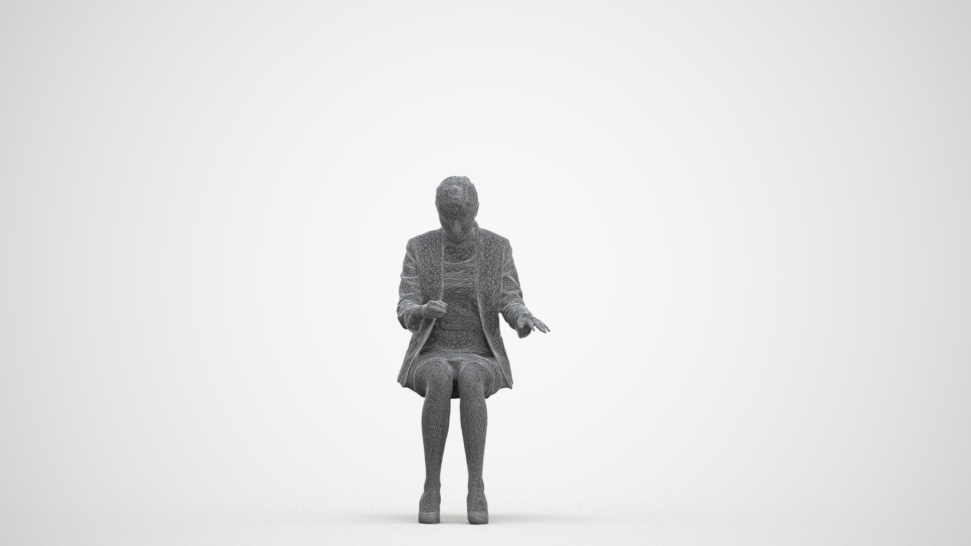 3D human model woman business, photogrammetry scanned person for archviz, three-quarter front view render