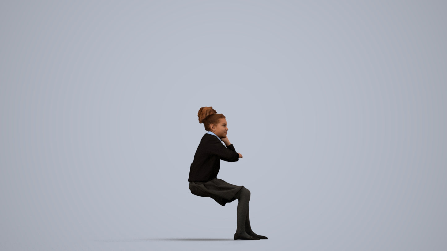 realistic 3D human girl kids, archviz people FBX OBJ for Blender, side view render