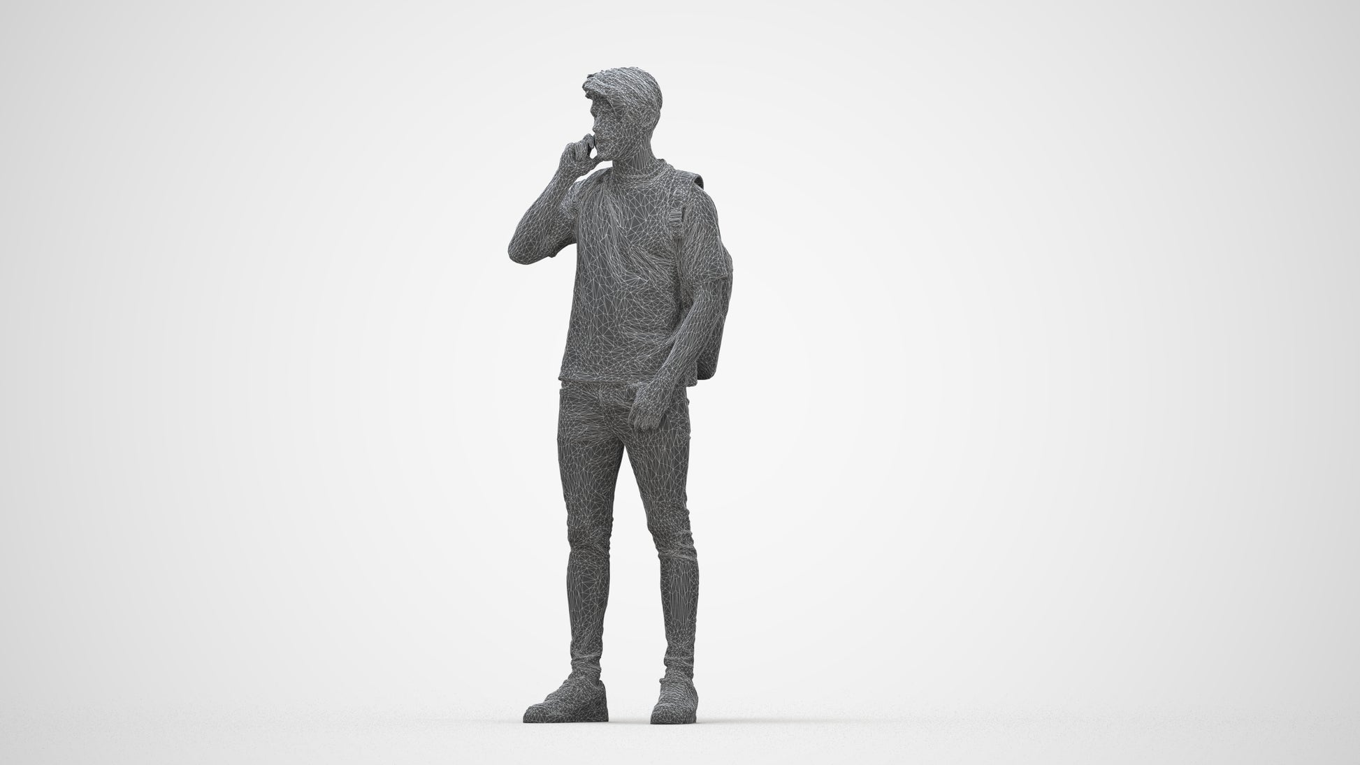 3D scanned man standing casual, photorealistic archviz people for Enscape and SketchUp, wireframe back view
