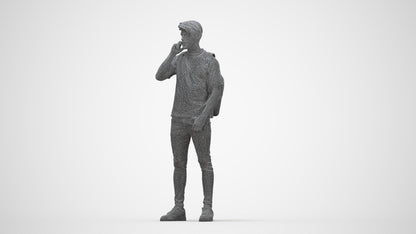 3D scanned man standing casual, photorealistic archviz people for Enscape and SketchUp, wireframe back view