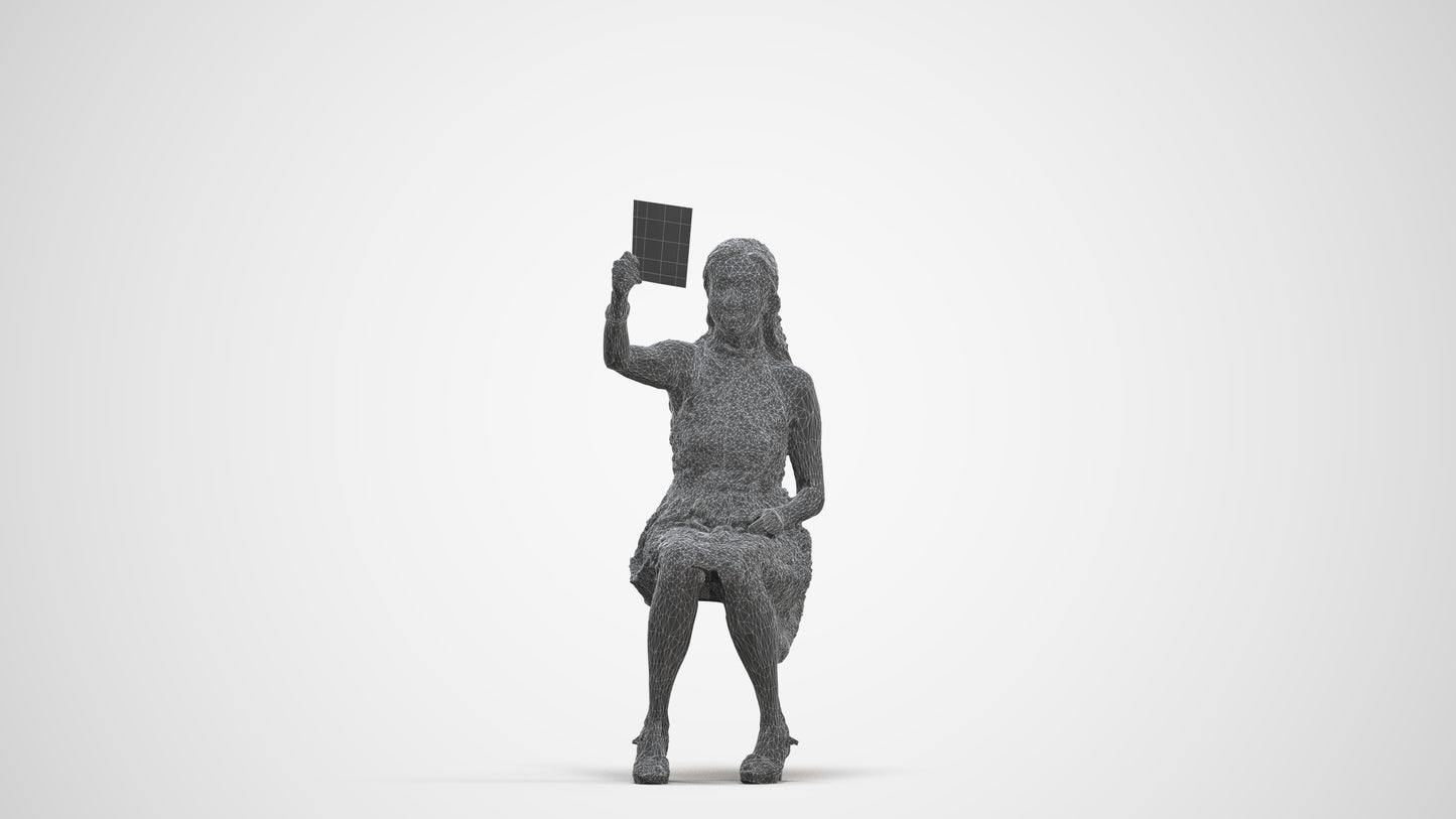 realistic 3D people woman formal sitting, render-ready for V-Ray and Corona, FBX OBJ, three-quarter front view render