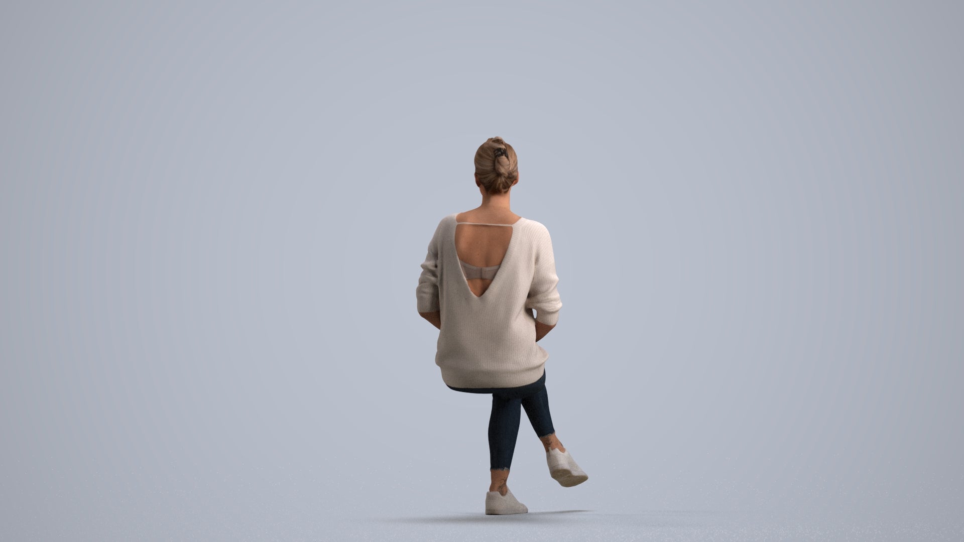 realistic 3D people woman casual sitting, render-ready for V-Ray and Corona, FBX OBJ, front view render