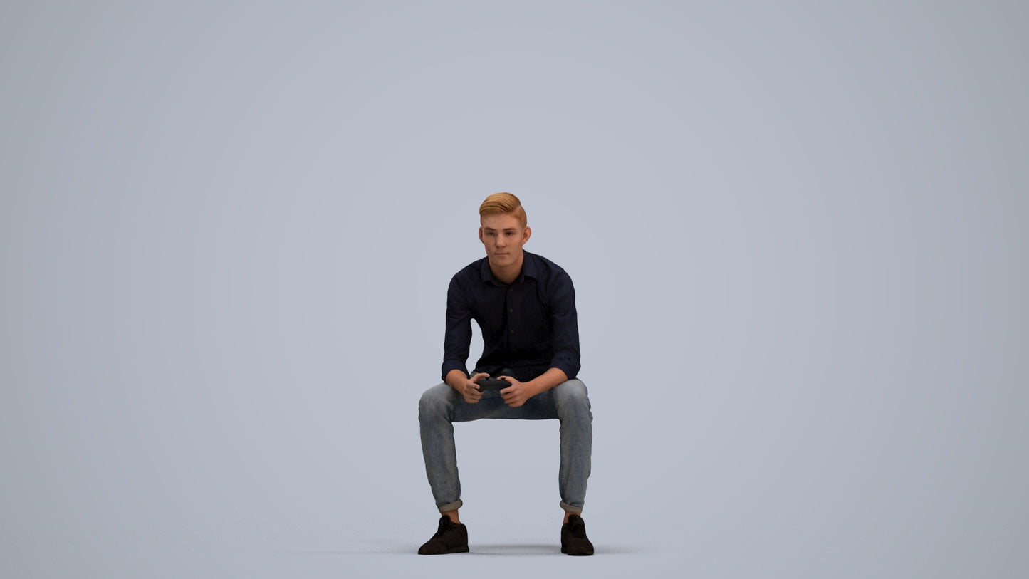3D people model man casual sitting, scanned human for 3ds Max rendering, standing pose render