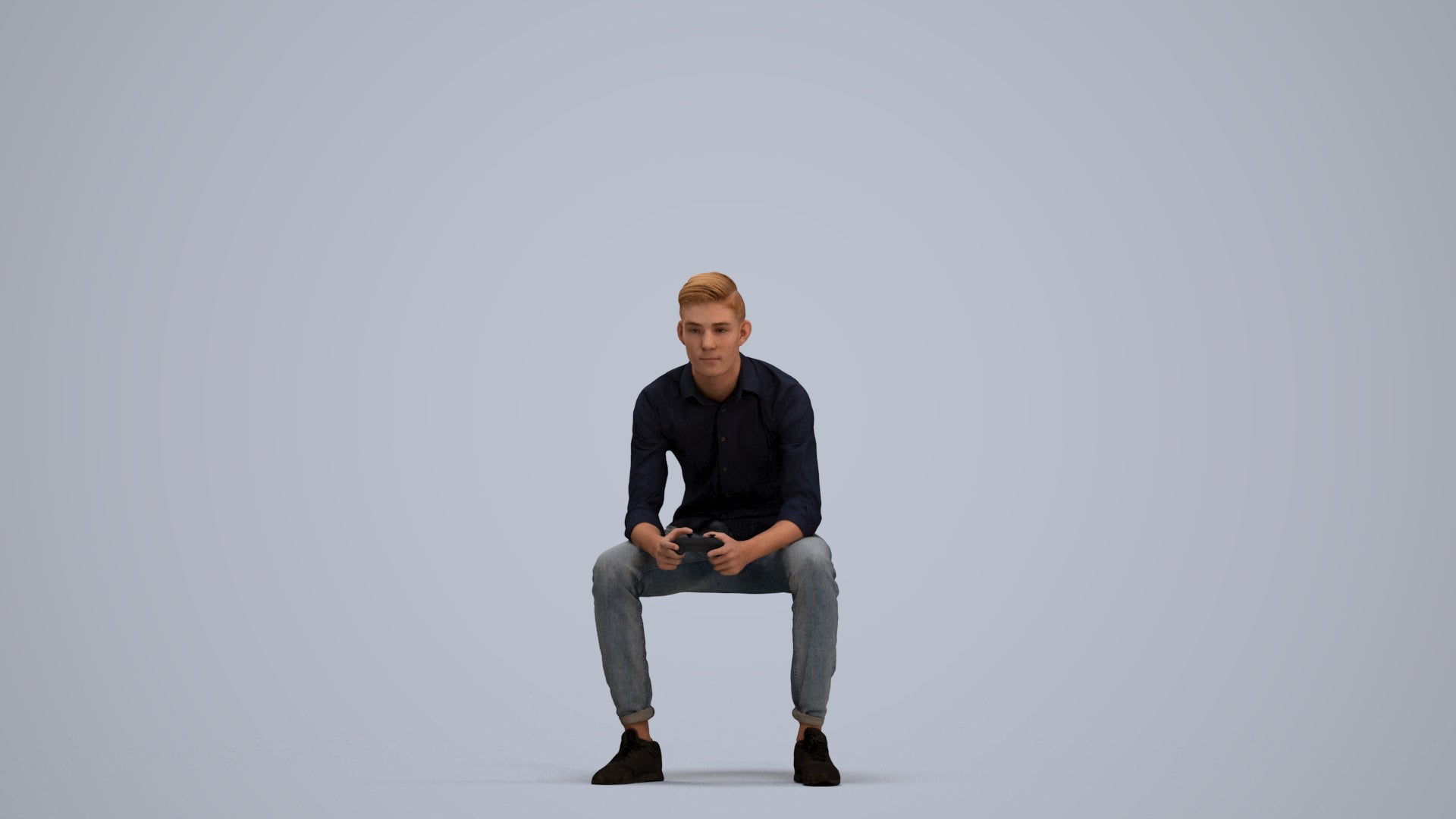 3D people model man casual sitting, scanned human for 3ds Max rendering, standing pose render
