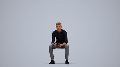 3D people model man casual sitting, scanned human for 3ds Max rendering, standing pose render
