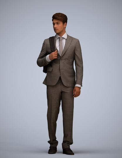 3D scanned man walking business, photorealistic archviz people for Enscape and SketchUp