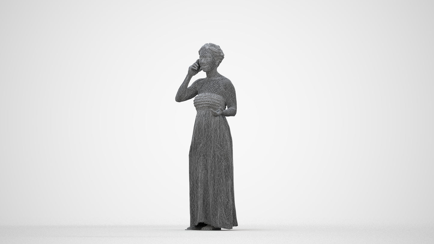 realistic 3D woman casual standing, scanned archviz people for Blender and 3ds Max, wireframe back view