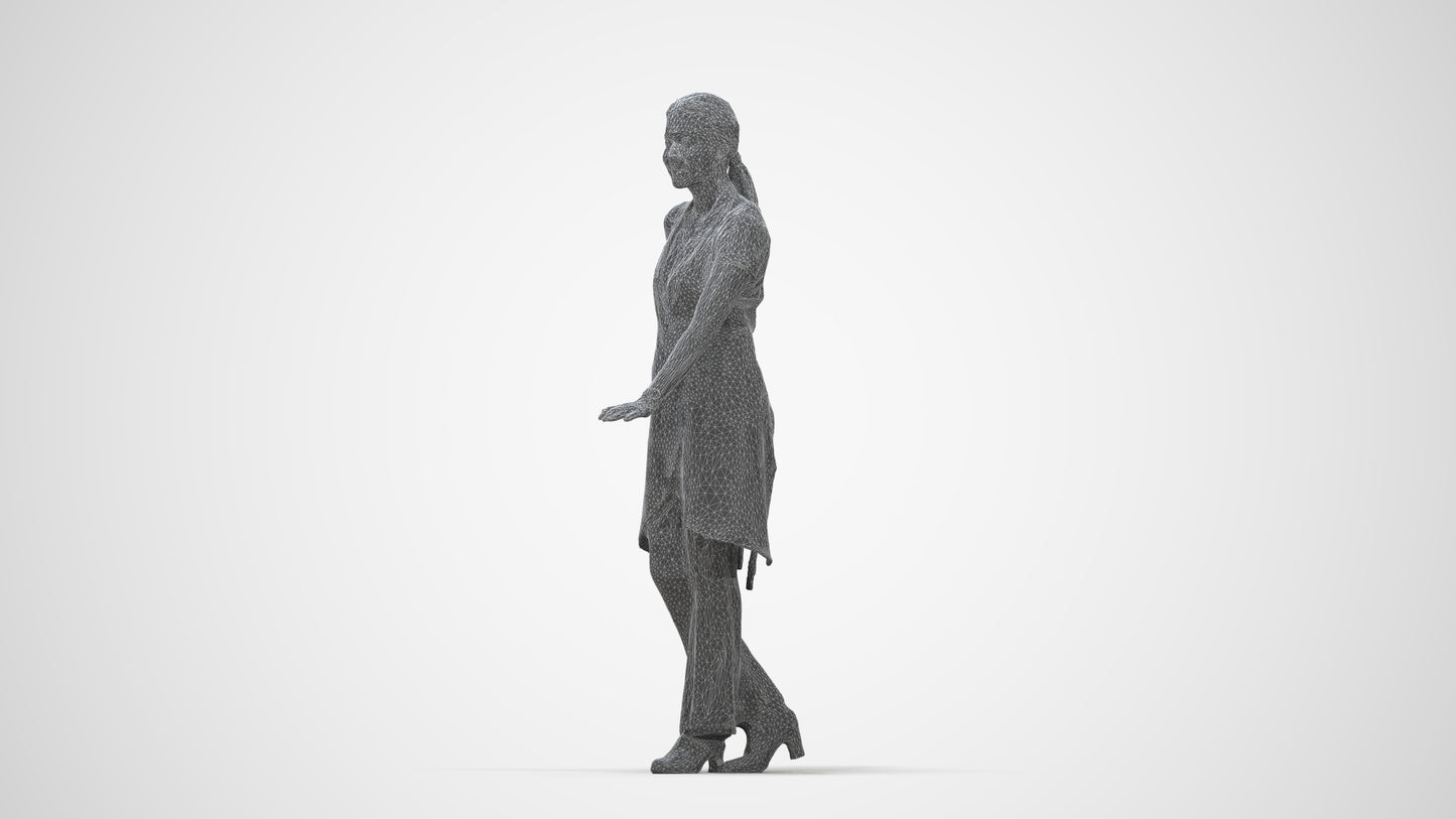 3D people model woman hospitality, scanned human for 3ds Max rendering, wireframe back view
