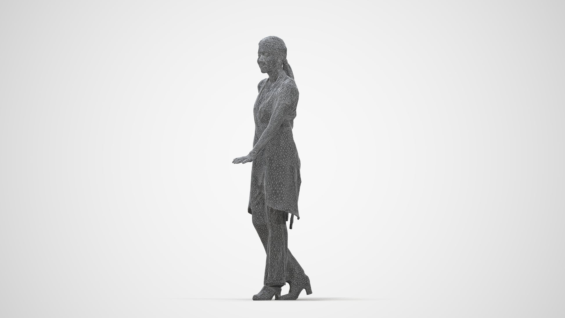 3D people model woman hospitality, scanned human for 3ds Max rendering, wireframe back view