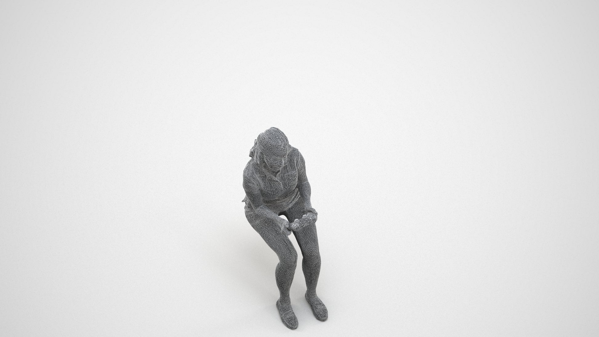 realistic 3D human woman casual sitting, archviz people FBX OBJ for Blender, wireframe three-quarter view