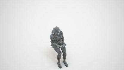 realistic 3D human woman casual sitting, archviz people FBX OBJ for Blender, wireframe three-quarter view