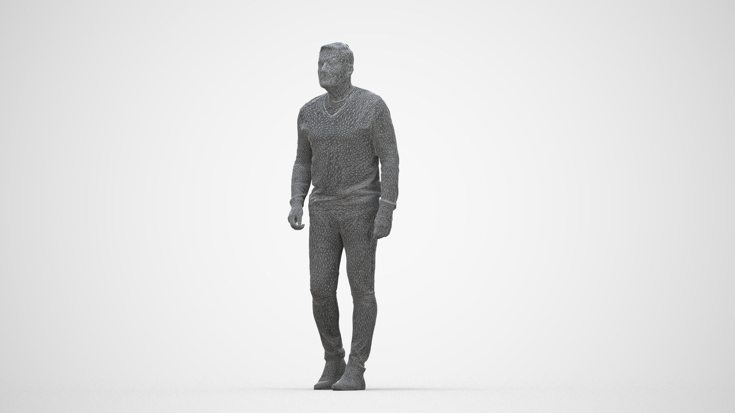 realistic 3D human man casual walking, archviz people FBX OBJ for Blender, wireframe back view
