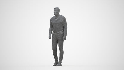 realistic 3D human man casual walking, archviz people FBX OBJ for Blender, wireframe back view