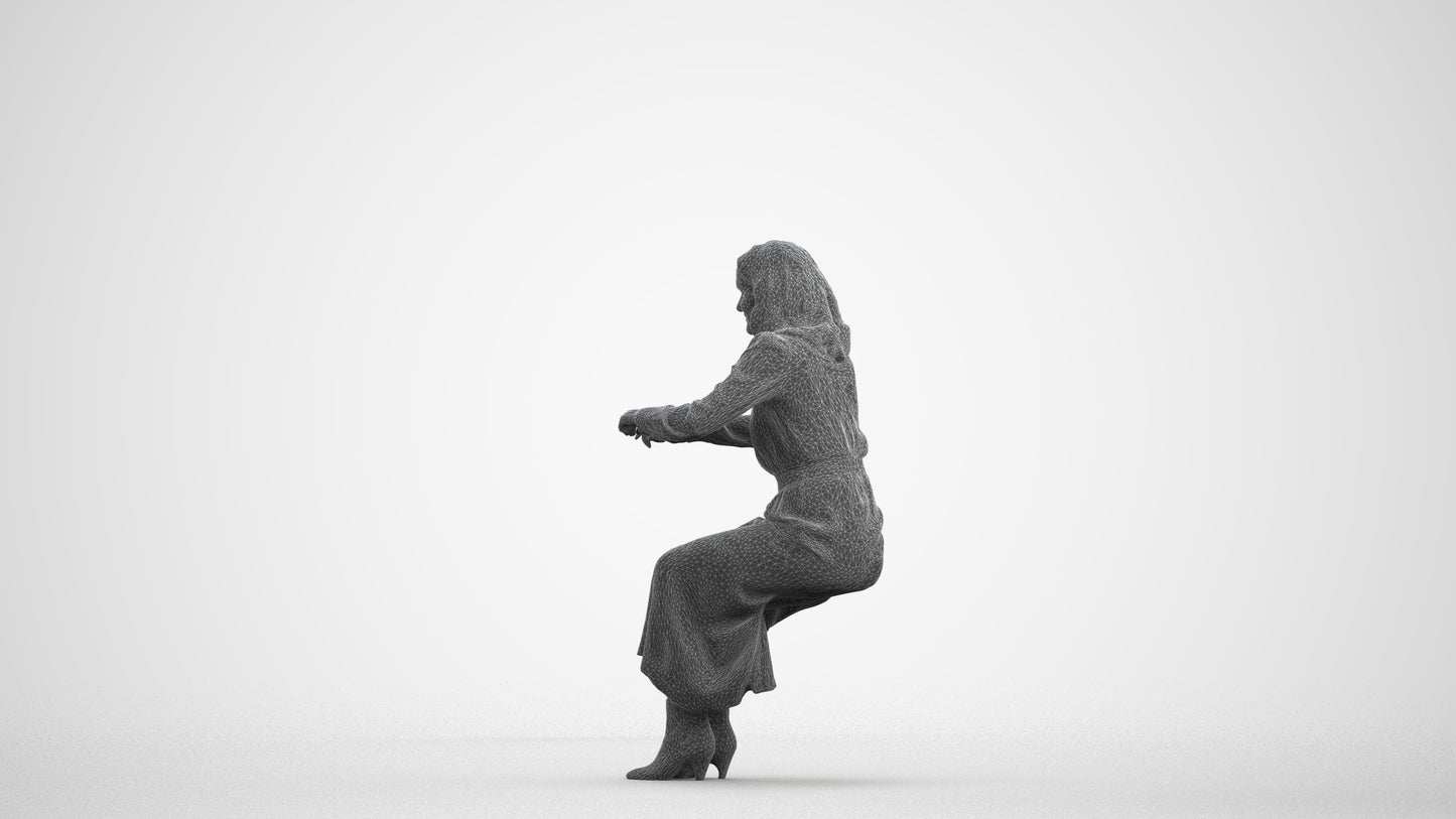 scanned 3D woman casual business, photogrammetry people for Enscape and V-Ray, wireframe front view