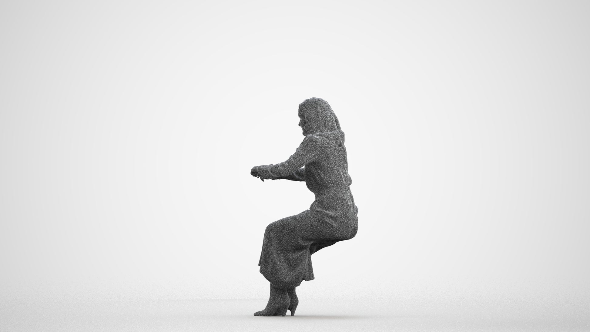 scanned 3D woman casual business, photogrammetry people for Enscape and V-Ray, wireframe front view