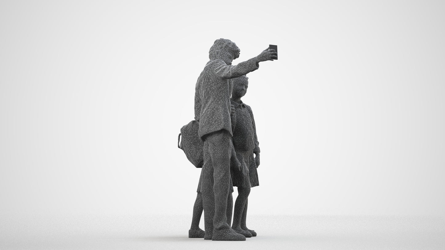 3D people model boy kids, scanned human for 3ds Max rendering, wireframe side view