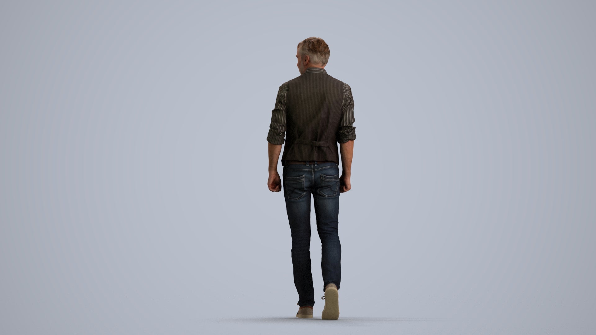 realistic 3D human man casual walking, archviz people FBX OBJ for Blender, front view render