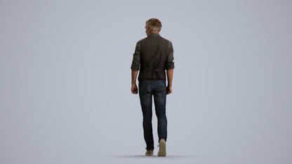 realistic 3D human man casual walking, archviz people FBX OBJ for Blender, front view render