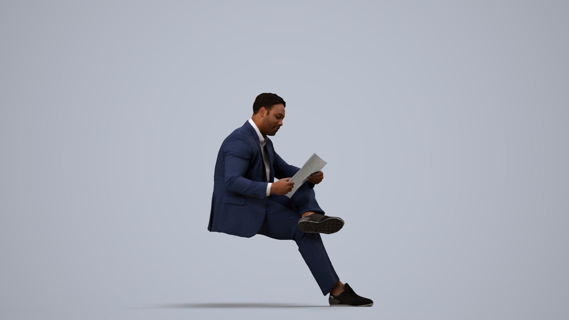 scanned 3D man business, photogrammetry people for Enscape and V-Ray, side view render