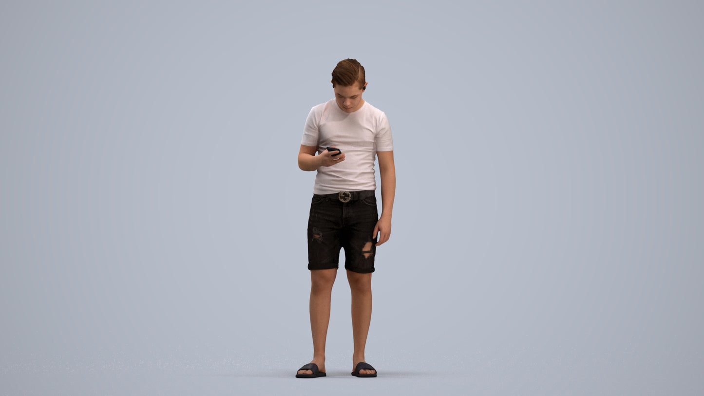 3D scanned boy kids casual, photorealistic archviz people for Enscape and SketchUp, standing pose render