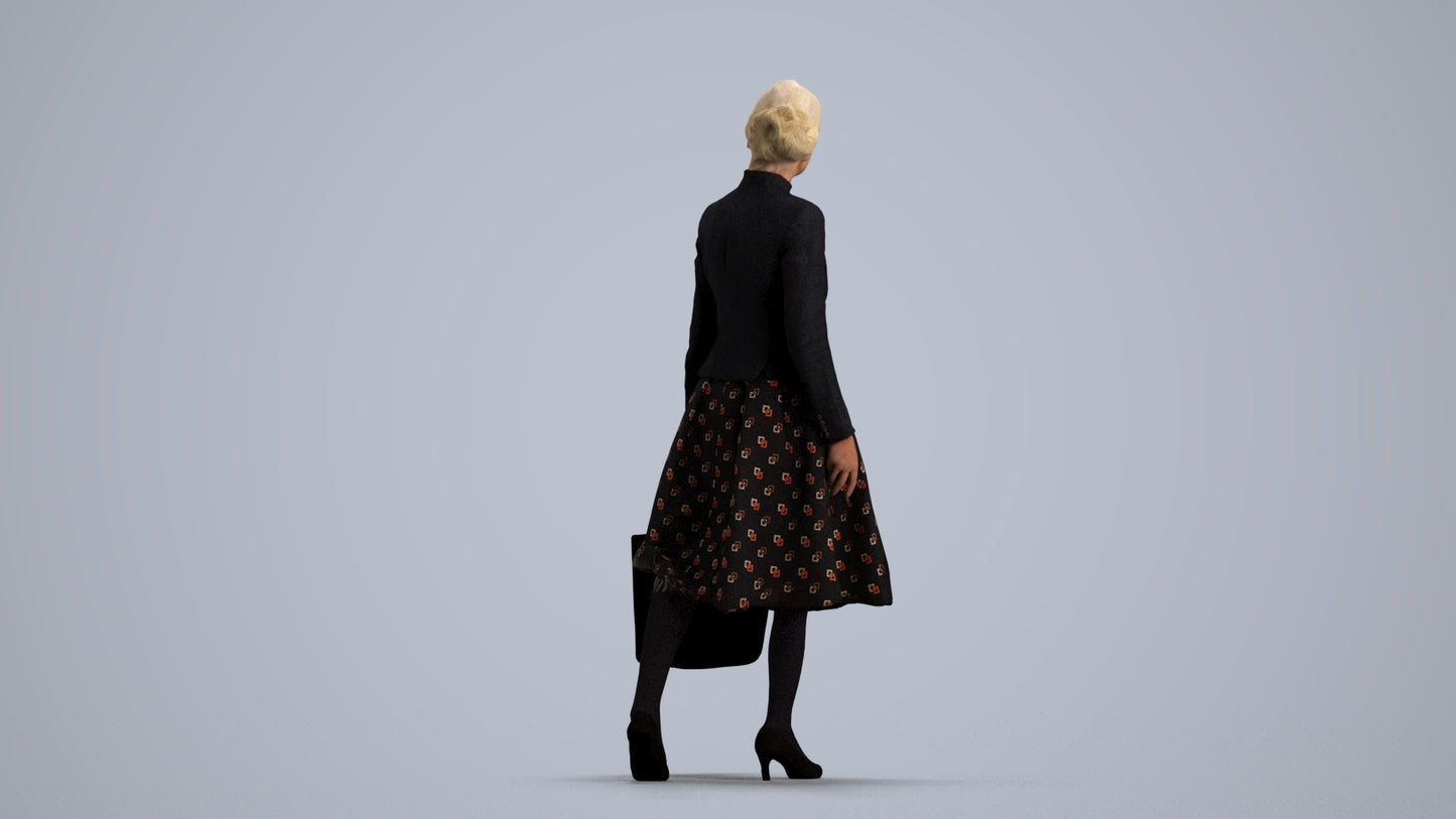 3D scanned senior woman standing business, photorealistic archviz people for Enscape and SketchUp, front view render